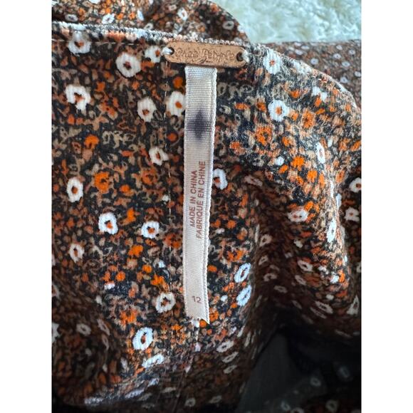 Free People Call Me Cord Mini Dress Floral Puff Sleeve Corduroy Bohemian Boho - Picture 2 of 8